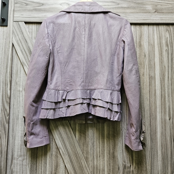 Pierotucci Lilac Vera Pelle 100% Leather Asymmetrical Zip Biker Jacket - Picture 3 of 16